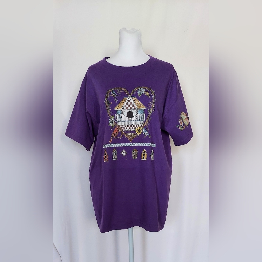 Fruit of the Loom Best Birdhouse Cotton Short Sleeve Shirt Purple Size Large